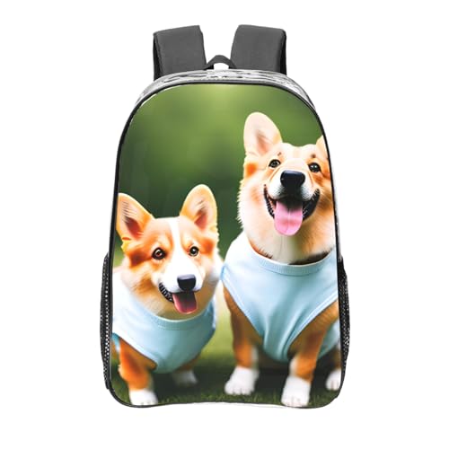 Wearing Clothes Corgi Dogs Print Work Travel Stadium Events Transparent Backpack PVC Clear Bag Large Side Pockets