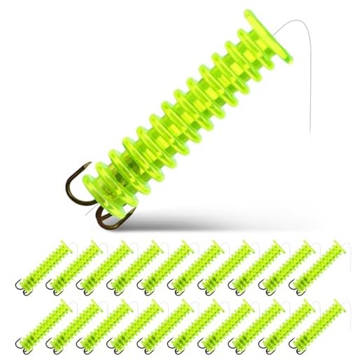 Soulchen 20 Pack Dip Bait Worms for Catfish Soft Swimming Lures for Catfish with Trident Hook Plastic Swim Baits Freshwater/Saltwater Plastic Swimming Lures (Fluorescent Yellow)
