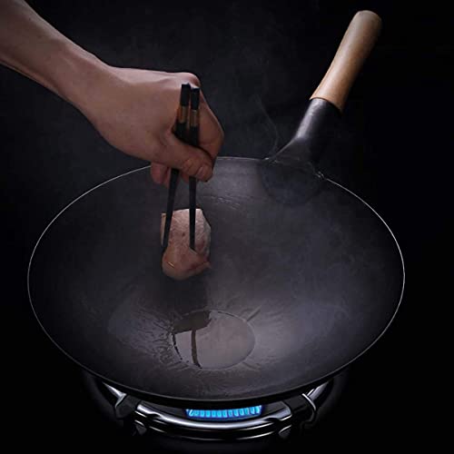 Wok de hierro fundido pretemporizado 38 cm con mango de madera miniatura 7