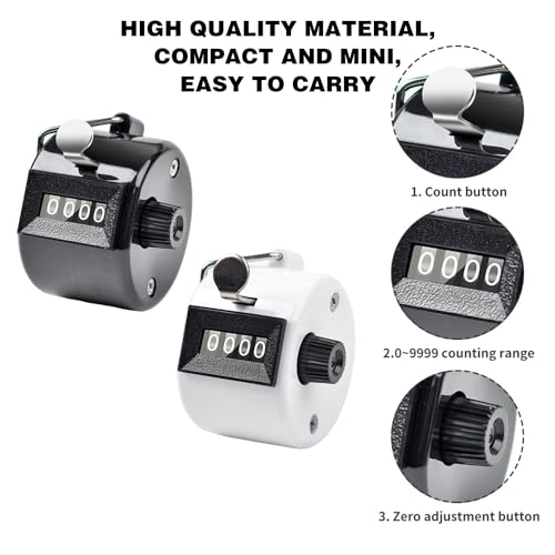 MagiSel Handzähler Zähler, 2 Stück Metall Zähler, Mechanischer Handzähler, Manuelle Klicker, 4 Stellige Zähler Fingerzähler, Mechanischer Handzähler für Personenzähler, Golf und Schule Sport