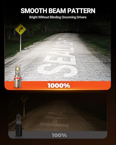 Image of SEALIGHT 9007 Light Bulb 1:1 Min Design, 1000% 50000LM Brighter 6500K White 9007 Fog Lights, 70000HRS Long Lifespan, 3 Min Plug-N-Play, Cooling Fan, IP68, No Adapter Need, Pack of 2