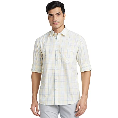 Image of Colorplus Men's Pure Cotton Checks Pattern Tailored Fit Spread Collar Full Sleeve Casual Shirt
