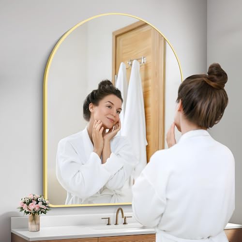 Image of FORBATH Large Arched Wall Mirror 48x36 Inch, Gold Arch Bathroom Mirror with Aluminum Frame, Arched Mirror for Dresser, Fireplace,Entryway,Home Decor,Hanging or Leaning Against Wall