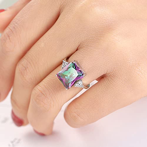 925 Sterling Silver Perfect Princess Cut Shiny Square Colourful CZ Crystal Diamond Wedding Ring Size 6-9 for Women2