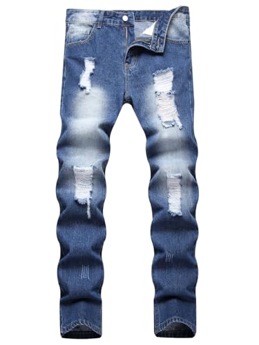 Mens Jeans Slim Fit Stretchy Straight Leg Trendy Summer Light Wash Skinny Ripped Jeans