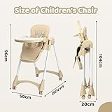 Bonnlo Baby Foldable High Chair, Adjustable Height with 7 Positions, 4-Level Reclining Seat & Detachable Double Tray, Highchair for Toddlers 6 Months to 3 Years (Beige) - Image 2