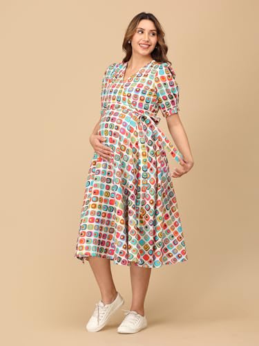 Image of The Mom Store Maternity and Nursing Wrap Dress for New Mom | Pre and Post Pregnancy Wear for Womens | Trendy Stylish Printed Friendly Dresses for Women | Comfortable