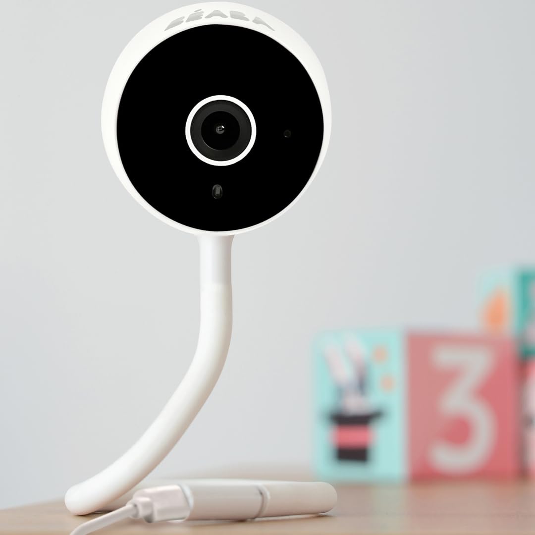 BEABA Zen Connect Baby Monitor - Baby Monitor - Videocamera Full HD 1090p - Walkie-Talkie a lungo raggio - Connessione mobile e WiFi - Ninna nanna, stelo flessibile - Bianco