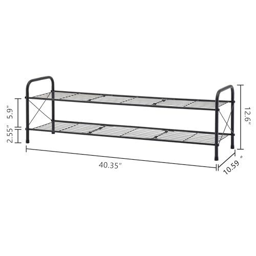 Image of Hoctieon 2 Tier Shoe Rack for Closet, Durable Mesh Style Shoe Rack, Entryway Shoe Shelf, Shoe Storage Organizer for Hallway, Bedroom, Living Room, Wardrobe, Black