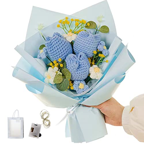 PSFDEWT Bouquet de Flor de Crochet Tulipanes Artificiales Flor para decoración de Bodas decoración del hogar Azul