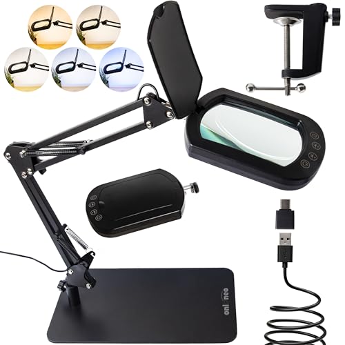 Onlyneo - Lampe Loupe sur Pied 10X, Lentille Rectangulaire XL sans Distorsion, Lampe Loupe de Bureau pour Lecture, Onglerie, Diamond Painting, Artisanat,...