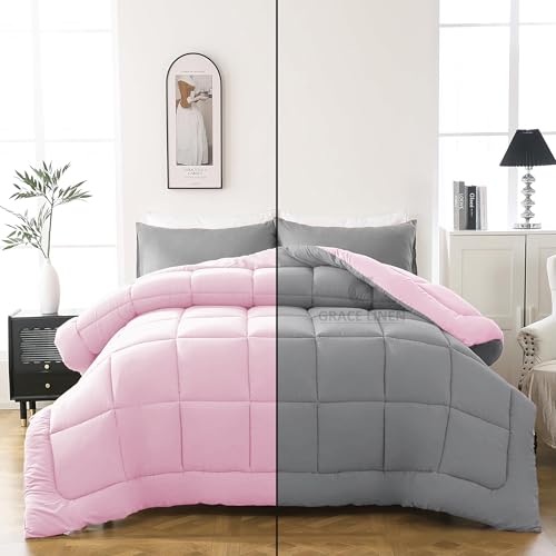 Image of 600 GSM Heavy Winter Comforter King Size 92 inchX106 inch - 600 GSM Winter Blanket Comforter /Rajai /Duvet Microfiber Super Soft Fluffy King Size - Baby Pink /Silver Grey Color