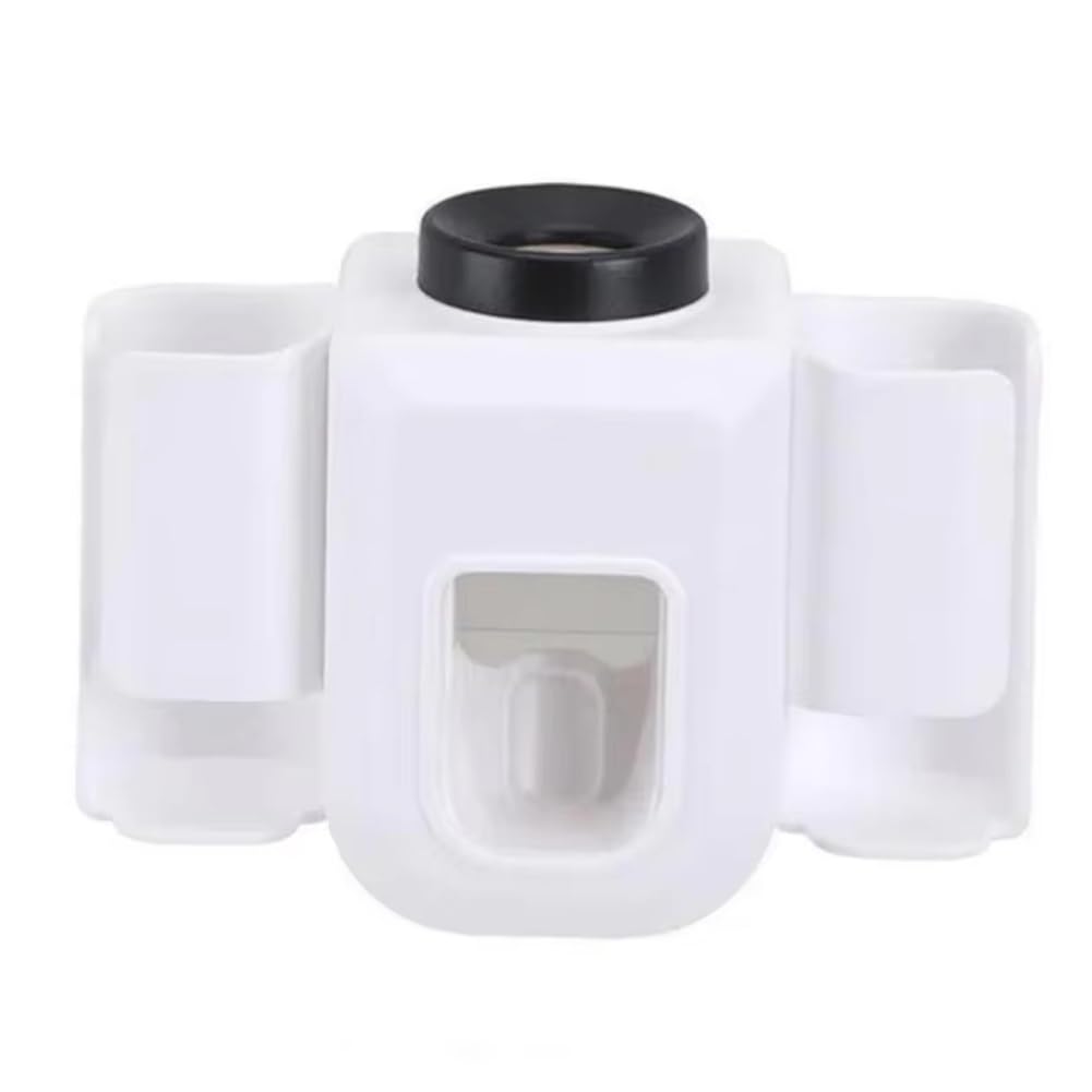 CTRLZS Toothbrush Holder Wall-Mounted with Double Slots, Toothpaste Dispenser and Squeezer Set,Bathroom Organizer Accessories A