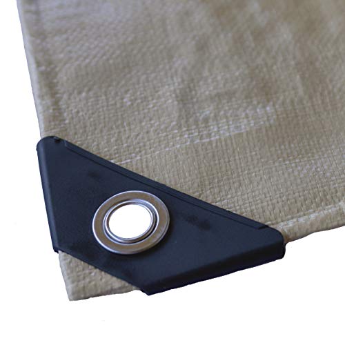 Protectera Heavy Duty Waterproof Tarp - 12 mil Thick - 12 feet by 12 feet - Neutral Tan Color - Image 3
