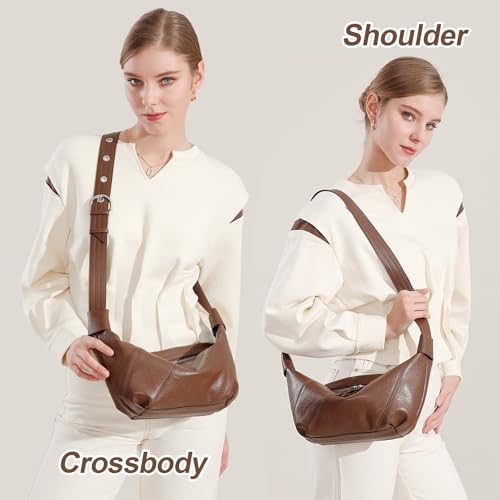 Image of MFFOR Genuine Leather Hobo Bags for Women, Crescent Bag Crossbody | Designer handbag, 9.8*3.9*7inch, Slouchy shoulder purse, Adjustable strap, Daily life
