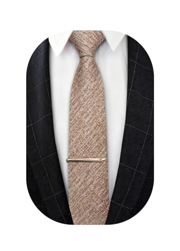 Image of Barry.Wang Skinny Ties for Men Cashmere Wool Blend Necktie with Tie Clip