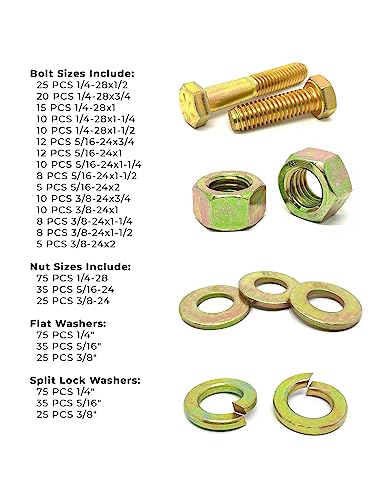 Image of Grade 8 FINE Thread Hex Cap Bolts Screws, Nylon Nylok Lock Nuts, Washers, Lock Washers Assortment Kit - 574 Pieces!