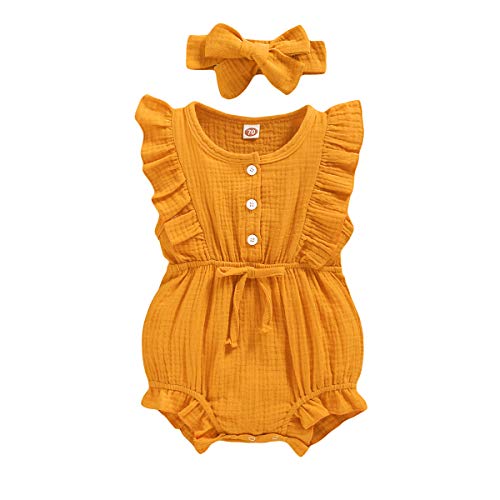 Image of YOUNGER TREE Toddler Baby Girl Ruffled Sleeveless Romper Casual Summer Jumpsuit Cotton Linen Clothes