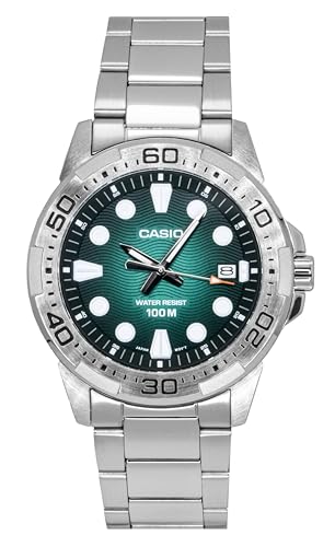 Miniatura 5 de Casio MTD-140D-3AVDF – Reloj Hombre Estándar Analógico, Esfera Verde, Acero Inoxidable, WR 100M, Brazalete Acero, Fecha