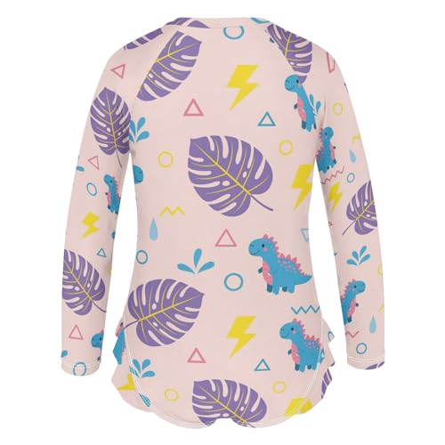 Dinosaur Leaves Triangle Girls Rash Guard Swimsuits Long Sleeve One Pieces Bathing Suit UPF 50+ Zipper Swimwear3