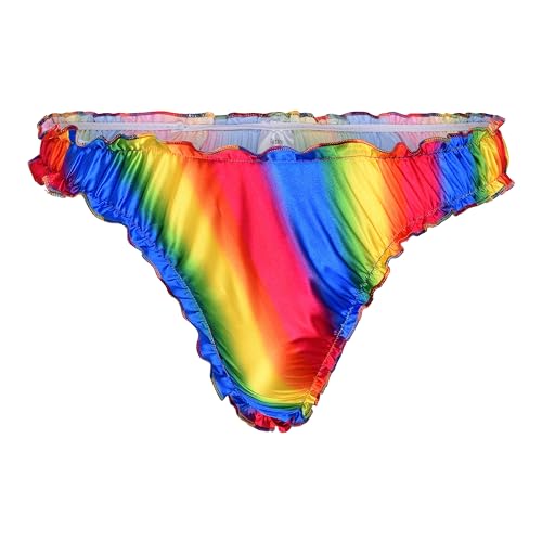 Satini Satén Volante el marica Tanga Tanga Bragas Calzoncillos Panties satinados Ropa Interior (arcoíris, L)