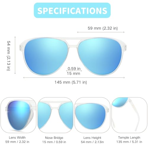 Image of Freckles Mark Classic Aviator Polarized Sunglasses for Men Women Double Bridge Retro 70s 80s Glasses Coloful Shades