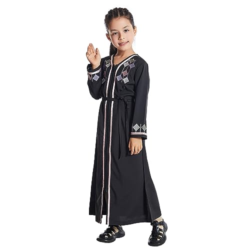 ODIZLI Kids Girls Abaya Long Sleeve Hooded Maxi Dress Dubai Islamic Dress Casual Dress Prayer Clothes Girls Church Prayer Dress ?????? ?????? ?????? ????? ?????? Abaya for Girls #Black 3-4 Years3