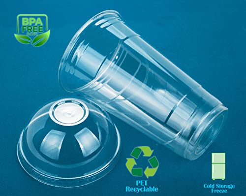 Image of Golden Apple Cup series, 24oz Clear Plastic cups with Dome lids no hole 50sets, BPA Free