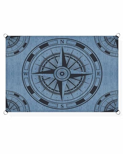 Boanket Sun Shade Sail 8' x 10', Blue Compass Nautical Rectangular Waterproof Outdoor Sun Shades, Coastal Vintage Shade Cloth for Patio Deck Terrace Garden Lawns Beach Backyard