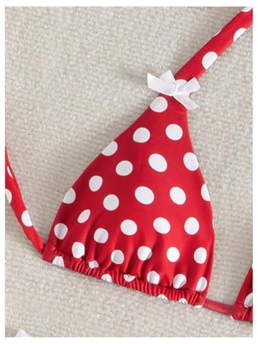 Image of WDIRARA Women's Polka Dots Halter Bikini Set Tie Back Triangle 2 Piece Swimsuit with Boyshorts