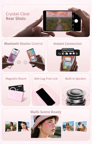 Image of Shimbol CP5 Lite II Selfie Monitor Screen for iPhone & Android Magnetic Phone Vlog Selfie Monitor Screen 1080P Wireless Recording for YouTube TikTok Live Streaming (Pink)