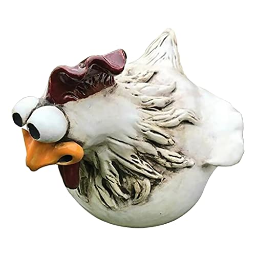 Fiorky Estatuas de valla de pollo, escultura de gallina de ojos grandes para jardín, escaleras, granja (C款)