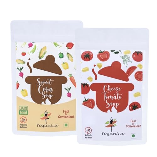 Yoganica Jain & Satvik Instant Soup Combo | No Onion No Garlic | Cheese Tomato & Sweet Corn Soup Mix | Ready in Minutes | 100g x 2