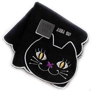 ANNA SUI Women’s Handkerchief, Handkerchief, 100% Cotton, 9.8 inches (25 cm), Handkerchief Towel, Hand Towel, Women’s, Cat, Black