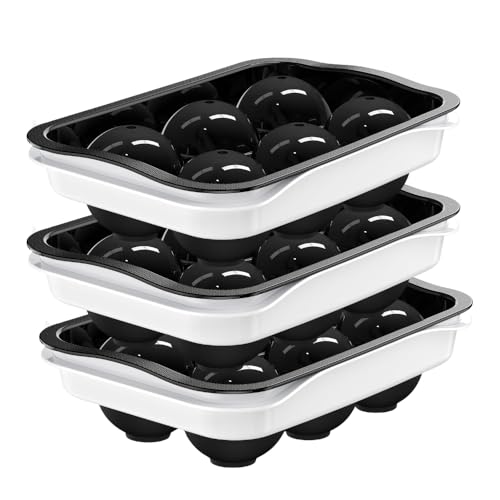 Image of Ice Cube Molds with Lid,Big Silicone Ice Cube Tray for Whiskey,2Inch Square Ice Cube Tray,Easy-Release Ice Mold,Giant Ice Cubes for Bourbon Cocktail (3, Round Black)