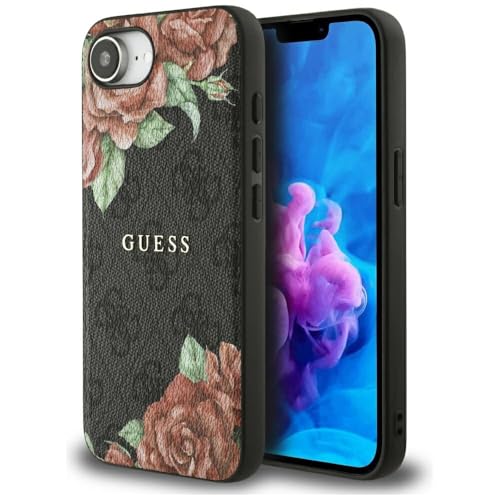 CG Mobile Guess 4G Flowers Print Coque de Protection Compatible avec MagSafe pour iPhone 16e (Noir)