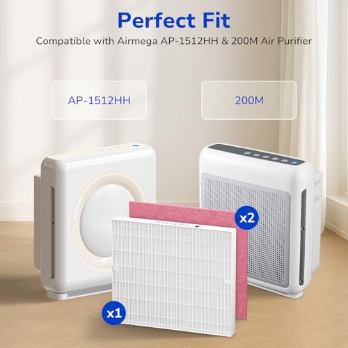 Image of Fil-fresh 3-Pack Airmega AP-1512HH Pet Filter Replacement Set for Coway Airmega AP-1512HH and Airmega 200M Air Purifiers, 2 Pet Deodorization Filters and 1 HEPA Filter, Pink