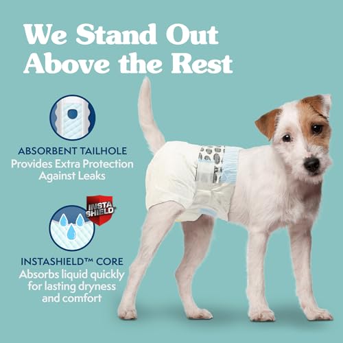 Image of Simple Solution Disposable Female Dog Diapers, Absorbent Leak Proof Protection for Incontinence, Puppy Training, Heat Cycle, Travel, and Housebreaking, Small Dogs, 15-19 Inch Waist, 12 Count