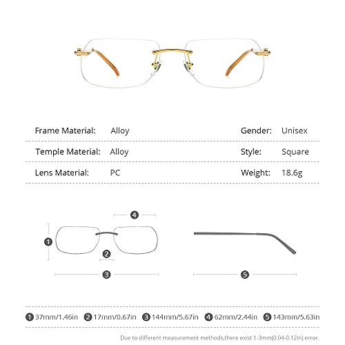 Image of HEPIDEM Vintage Style Rimless Rectangular Metal Eyeglasses for Men,New Frameless Square Optical Glasses Frame