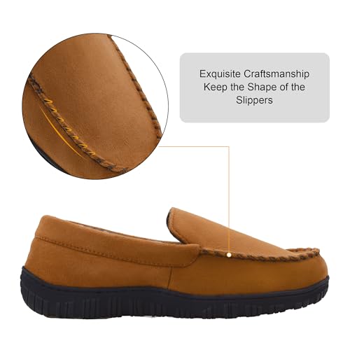 Image of Lulex Mens Moccasin Slippers Size 8-14,Memory Foam House Shoes with Rubber Indoor Outdoor Sole, Machine Washable