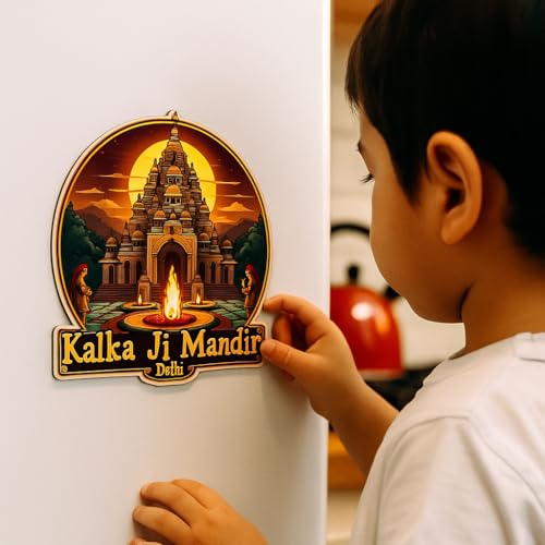 Image of Naxon Kalka Ji Mandir Delhi Theme Souvenir Wooden Fridge Magnet for Refrigerator - Printed Fridge Magnet for Kitchen & Home Decor | Perfect Souvenir Gift | Size 3x3 in | Pack of 1