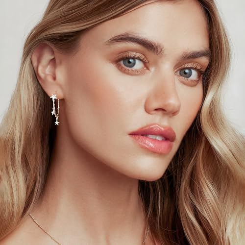Small Star Hoop Earrings for Women 925 Sterling Silver Post 14K Gold Plated Lightweight Mini Spike Thin Hoop Earrings4