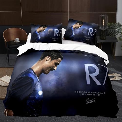 Rcxnm Fusstball Star Bettwäsche Set mit 3D, Muster: Fußballstar, 135 x 200 cm, Bettbezug 80 x 80 cm, für Jungen und Kinder