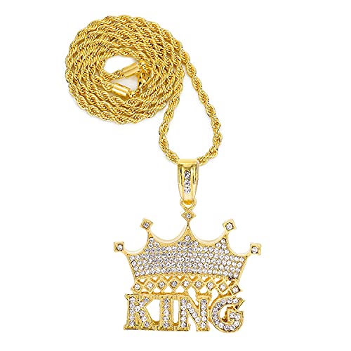HH BLING EMPIRE 14k Gold Silver Plated Hip Ho Rapper Pendant Chain Necklace for Men, Iced Out Diamond King Pendant with Rope Tennis Chains 22 Inch3