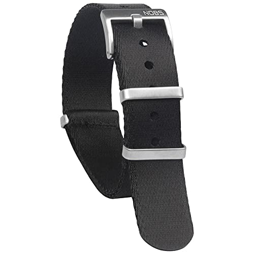NOBS NOBULLSHIT G1O military styled seatbelt nato watch strap with stainless steel buckle & keepers in 20mm, 22mm for men and women (Black, 20mm) (NOBS2021SN)