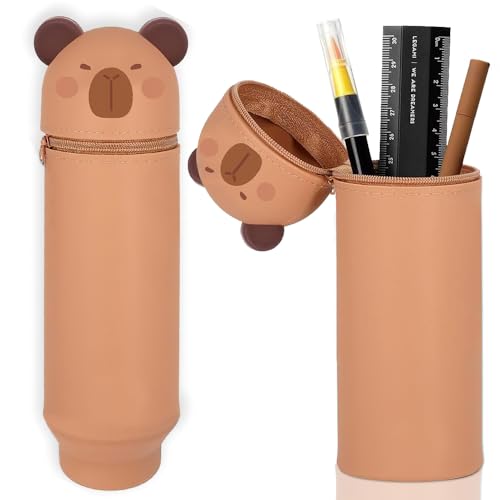 Lotvic Estuche Telescópico Papelería Capybara 2 en 1 de Silicona Suave con Cremallera, Portalápices de Mesa para Niña, Niño, Estudiante (Capibara)