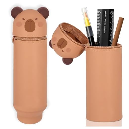 Lotvic Estuche Telescópico Papelería Capybara 2 en 1 de Silicona Suave con Cremallera, Portalápices de Mesa para Niña, Niño, Estudiante (Capibara)