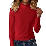Mock Neck Tops for Women Long Sleeve Basic Fitted Cozy Shirts Dressy Casual Lightweight Work Winter Blouse Undershirt Ladies Going Out Cotton Tops Petite Turtleneck Plus Size Shirt Red L