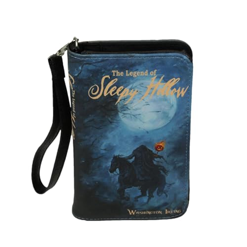 Black The Legend of Sleepy Hollow Book Wallet Wristlet – Spooky ID Holder, Snap Close, Zipper Coin Pouch, 4 Card Slots, and Bill Pockets – Perfect for Gothic and Horror Fans2