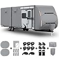 OVCRNIBI Upgrade 7 Layers RV Cover 18-20 FT,Heavy Duty Travel Trailer RV Cover,Waterproof and Snowproof Camper Covers with 6+2 Windproof Straps&4 Tire Covers Abundant Kit -Gray